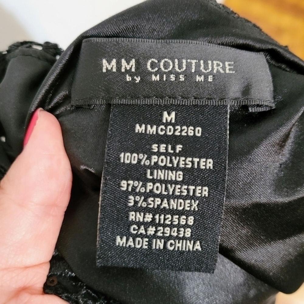 MM Couture by Miss Me Dress Black Allover Sequin Lace V Neck Sleeveless Mini LBD - Picture 6 of 8